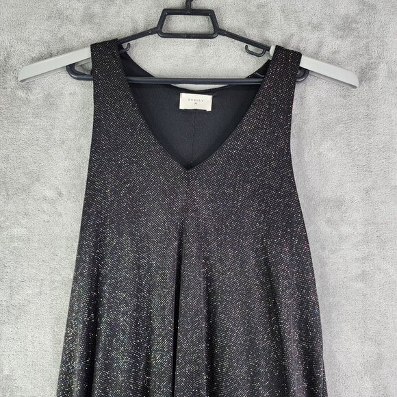 Womens Black Everly Dress Fit & Flare Sparkly Shiny V Neck Sleeveless M Medium - Picture 4 of 9